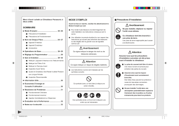 CUSA12CKP5 | CUSA9CKP5 | CSSA12CKP | Mode d'emploi | Panasonic CSSA9CKP Operating instrustions | Fixfr