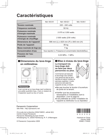 NA14VA1 | NA16VG1 | Mode d'emploi | Panasonic NA16VX1 Operating instrustions | Fixfr