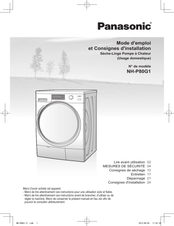 Mode d'emploi | Panasonic NHP80G1 Operating instrustions | Fixfr