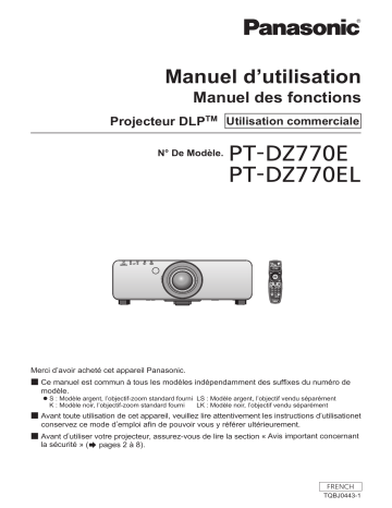 Mode d'emploi | Panasonic PTDZ770E Operating instrustions | Fixfr