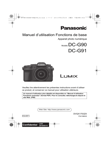 Mode d'emploi | Panasonic DCG91EF Operating instrustions | Fixfr