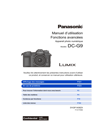Mode d'emploi | Panasonic DCG9EF Operating instrustions | Fixfr