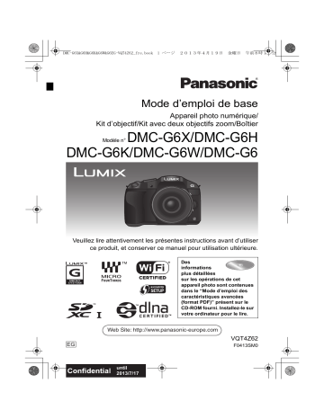 Mode d'emploi | Panasonic DMCG6EG Operating instrustions | Fixfr