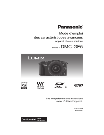 Mode d'emploi | Panasonic DMCGF5EF Operating instrustions | Fixfr