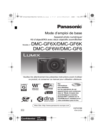 Mode d'emploi | Panasonic DMCGF6EG Operating instrustions | Fixfr