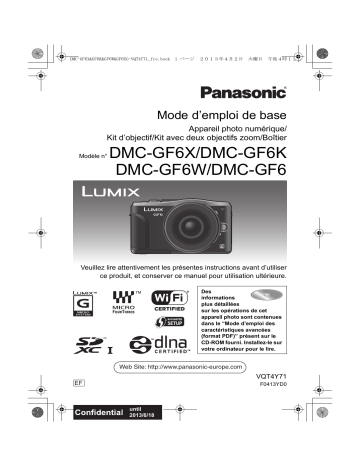 Mode d'emploi | Panasonic DMCGF6EF Operating instrustions | Fixfr