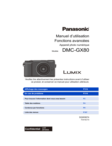 Mode d'emploi | Panasonic DMCGX80EF Operating instrustions | Fixfr