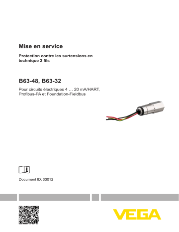 Overvoltage protection B 63-32 | Mode d'emploi | Vega Overvoltage protection B 63-48 Overvoltage arrester in two-wire technology in 0/4 … 20 mA circuits Operating instrustions | Fixfr