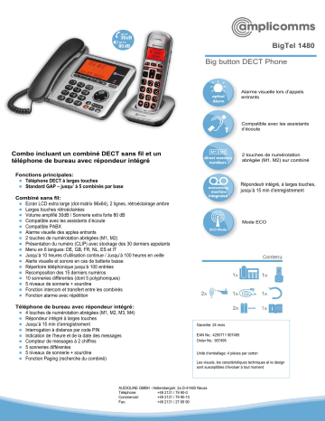 Mode d'emploi | Amplicomms BigTel 1480 Operating instrustions | Fixfr