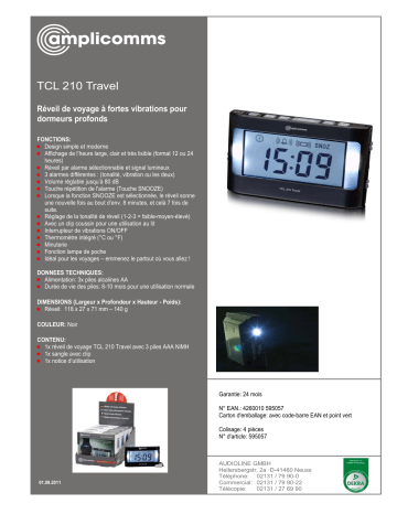 Mode d'emploi | Amplicomms TCL 210 Travel Operating instrustions | Fixfr