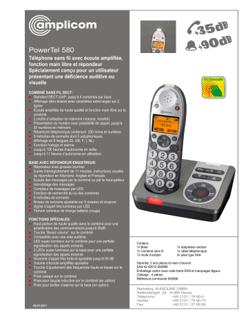 Mode d'emploi | Amplicomms PowerTel 580 Operating instrustions | Fixfr