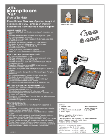 Mode d'emploi | Amplicomms PowerTel 680 Operating instrustions | Fixfr