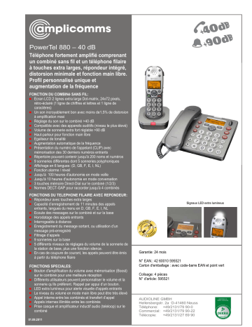Mode d'emploi | Amplicomms PowerTel 880 Operating instrustions | Fixfr