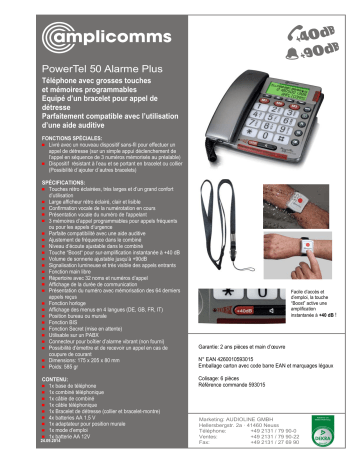 Mode d'emploi | Amplicomms PowerTel 50 Alarm Plus Operating instrustions | Fixfr