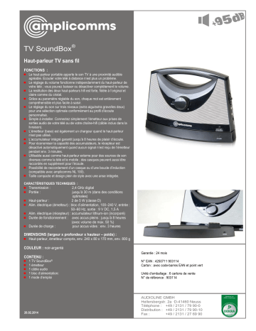 Mode d'emploi | Amplicomms TV SoundBox Operating instrustions | Fixfr