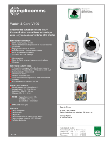 Mode d'emploi | Amplicomms Watch & Care V100 Operating instrustions | Fixfr