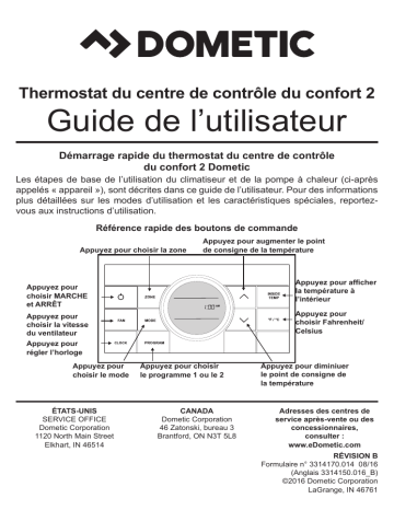 Mode d'emploi | Dometic Comfort Control Center 2 Thermostat Thermostat Manuel utilisateur | Fixfr