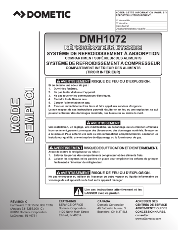 Mode d'emploi | Dometic DMH1072 Hybrid Refrigerator Manuel utilisateur | Fixfr