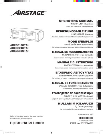 ARXQ024GTAH | ARXQ030GTAH | Mode d'emploi | Fujitsu ARXQ018GTAH Manuel utilisateur | Fixfr