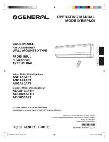 Mode d'emploi | Fujitsu ASGA18AFT Manuel utilisateur | Fixfr