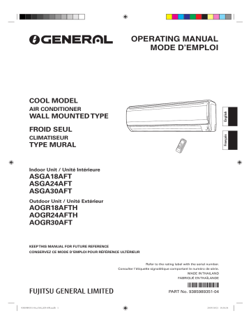 Mode d'emploi | Fujitsu ASGA18AFT Manuel utilisateur | Fixfr