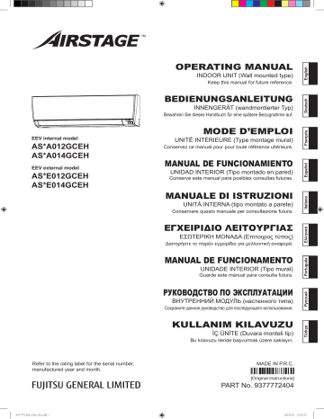 ASYE012GCEH | ASHA012GCEH | ASYE014GCEH | ASYA012GCEH | Mode d'emploi | Fujitsu ASYA014GCEH Manuel utilisateur | Fixfr