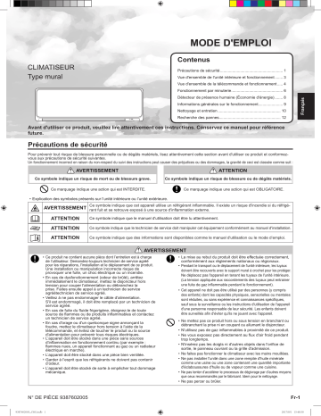 ASYG09KGTA | RSG09KGTA | RSG07KGTA | ASYG14KGTA | ASHG07KGTA | ASYG12KGTA | RSG14KGTA | Mode d'emploi | Fujitsu RSG12KGTA Manuel utilisateur | Fixfr