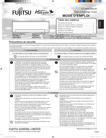 Mode d'emploi | Fujitsu ASU12RL2 Manuel utilisateur | Fixfr