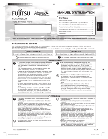 Mode d'emploi | Fujitsu ASU12RLF1 Manuel utilisateur | Fixfr