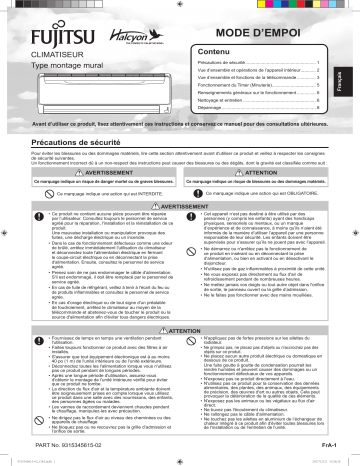 Mode d'emploi | Fujitsu ASU18RLB Manuel utilisateur | Fixfr