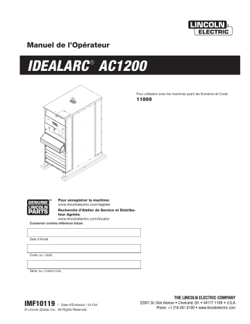 Mode d'emploi | Lincoln Electric AC-1200 - 11869 Manuel utilisateur | Fixfr