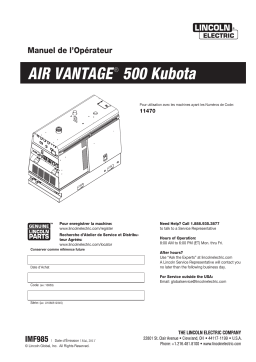 Lincoln Electric Air Vantage 500 (Kubota) - 11924 Manuel utilisateur