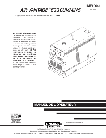 Mode d'emploi | Lincoln Electric Air Vantage 500 (Cummins) - 11679 Manuel utilisateur | Fixfr