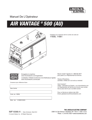 Mode d'emploi | Lincoln Electric Air Vantage 500 (AU) - 11656 Manuel utilisateur | Fixfr