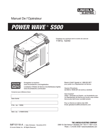 Arc Products S500 | Mode d'emploi | Lincoln Electric Power Wave S500 - 11813 Manuel utilisateur | Fixfr