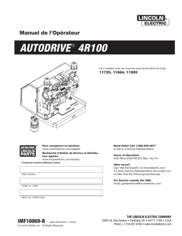 Mode d'emploi | Lincoln Electric AutoDrive 4R100 - 11729 Manuel utilisateur | Fixfr