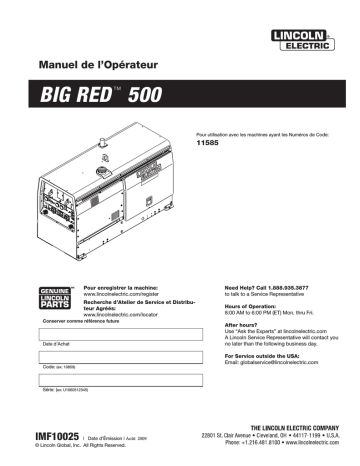 Mode d'emploi | Lincoln Electric Big Red 500 - 11871 Manuel utilisateur | Fixfr