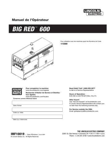 Mode d'emploi | Lincoln Electric Big Red 600 - 11599 Manuel utilisateur | Fixfr