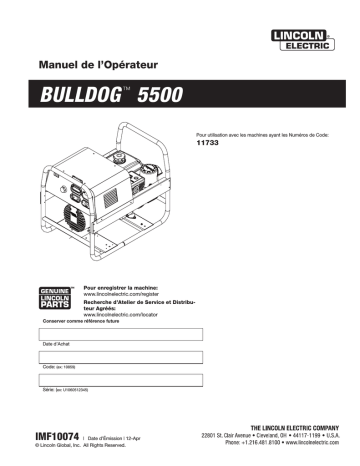 Mode d'emploi | Lincoln Electric Bulldog 5500 - 11733 Manuel utilisateur | Fixfr