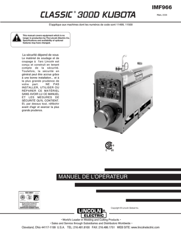 Mode d'emploi | Lincoln Electric Classic 300D (Kubota) - 11499 Manuel utilisateur | Fixfr