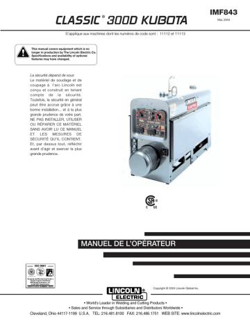 Mode d'emploi | Lincoln Electric Classic 300D (Kubota) - 11475 Manuel utilisateur | Fixfr