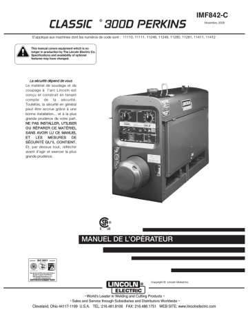 Mode d'emploi | Lincoln Electric Classic 300D (Perkins) - 11280 Manuel utilisateur | Fixfr