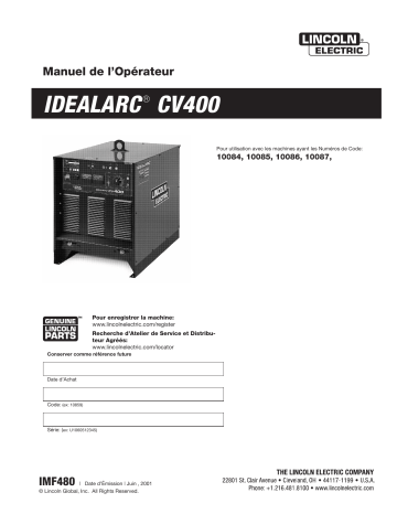 Idealarc CV400 | DC-400 | Mode d'emploi | Lincoln Electric CV-400 - 10084 Manuel utilisateur | Fixfr