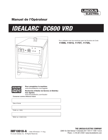 Mode d'emploi | Lincoln Electric DC-600 VRD - 11598 Manuel utilisateur | Fixfr