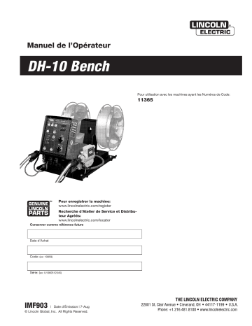 Mode d'emploi | Lincoln Electric DH-10  (Bench Model) - 11365 Manuel utilisateur | Fixfr