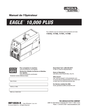 Eagle 10,000 Plus | Mode d'emploi | Lincoln Electric Eagle 10000 Plus - 11791 Manuel utilisateur | Fixfr
