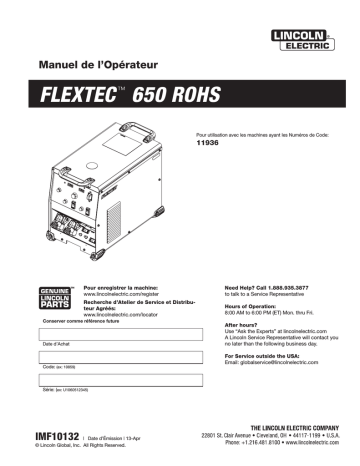Mode d'emploi | Lincoln Electric Flextec 650 (RoHS) - 11936 Manuel utilisateur | Fixfr