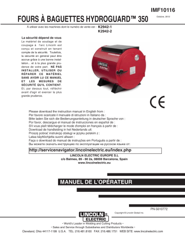 Mode d'emploi | Lincoln Electric HydroGuard Rod Oven - K2942-2 Manuel utilisateur | Fixfr