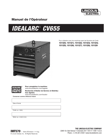 Idealarc CV655 | Mode d'emploi | Lincoln Electric CV-655 - 10125 Manuel utilisateur | Fixfr