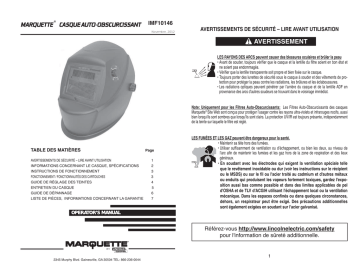 Mode d'emploi | Lincoln Electric Century Darkening Helmet Manuel utilisateur | Fixfr